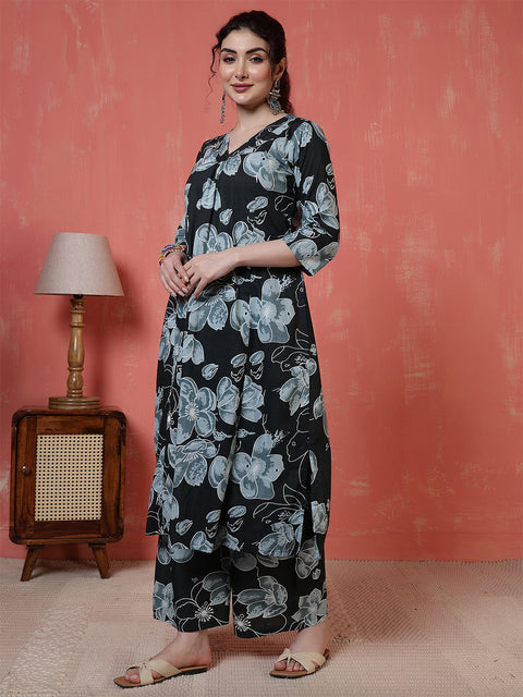 Black Floral Printed Co-Ord Set for Women