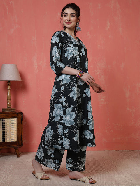 Black Floral Printed Co-Ord Set for Women