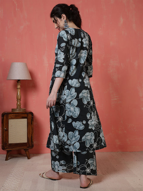 Black Floral Printed Co-Ord Set for Women