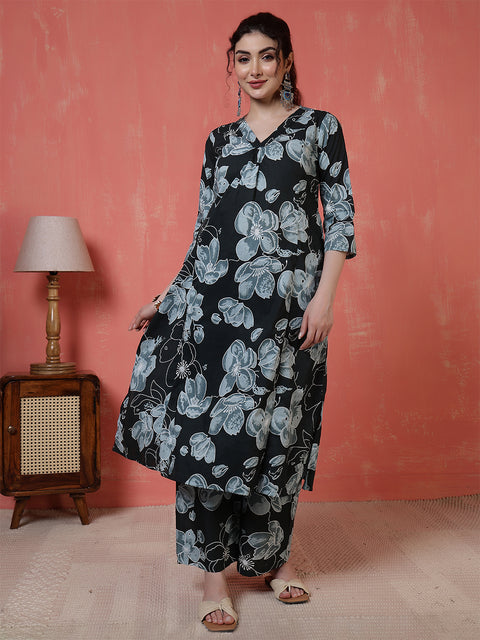 Black Floral Printed Co-Ord Set for Women