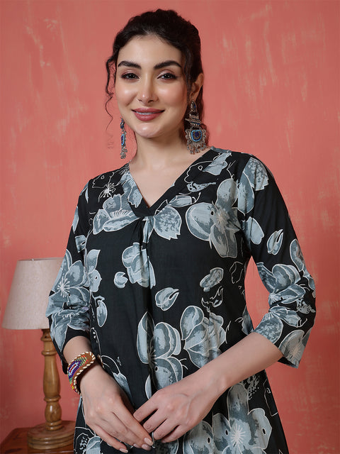 Black Floral Printed Co-Ord Set for Women