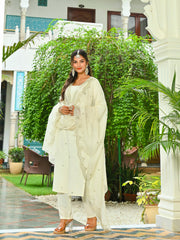 Off White Embroidered Kurta Set