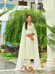 Off White Embroidered Kurta Set