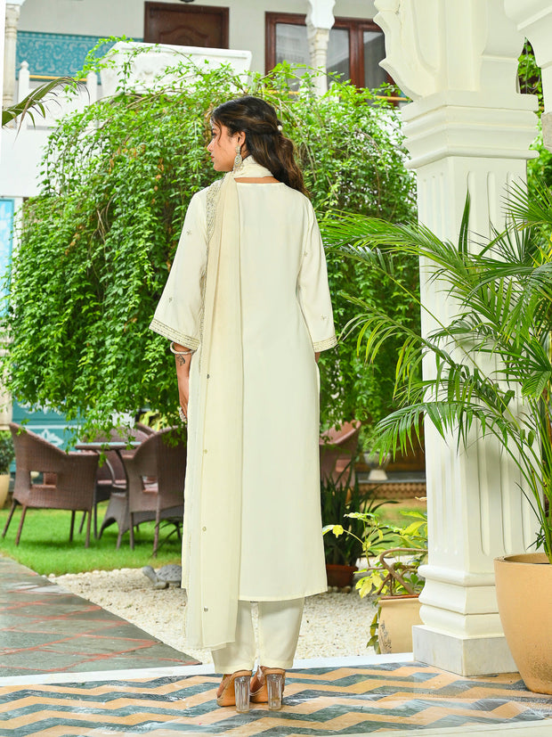 Off White Embroidered Kurta Set