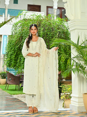Off White Embroidered Kurta Set