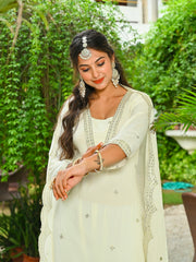 Off White Embroidered Kurta Set