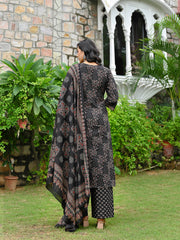 Black Printed Straight Kurta & Palazzo With Dupatta for Women