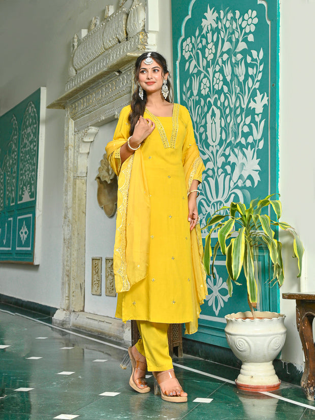 Yellow Embroidered Kurta Set