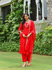 Red Embroidered Kurta Set