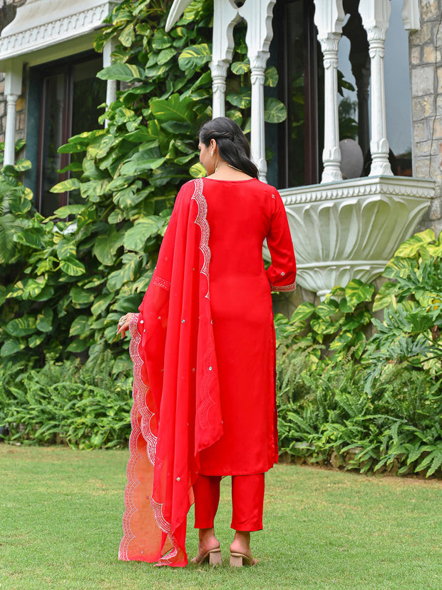 Red Embroidered Kurta Set