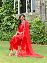Red Embroidered Kurta Set