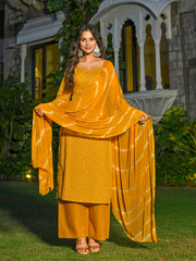 Yellow Printed Straight Kurta & Palazzo With Dupatta for Women