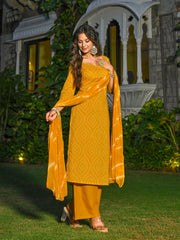 Yellow Printed Straight Kurta & Palazzo With Dupatta for Women