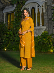 Yellow Printed Straight Kurta & Palazzo With Dupatta for Women
