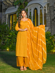 Yellow Printed Straight Kurta & Palazzo With Dupatta for Women
