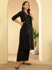 Black Printed Two Piece Cotton Co-ord Set for Women