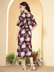 Burgundy Floral Printed Dress for Women