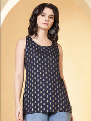 Women Blue Printed Straight Tunic
