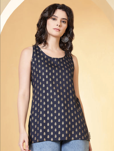 Women Blue Printed Straight Tunic
