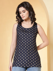 Women Blue Printed Straight Tunic