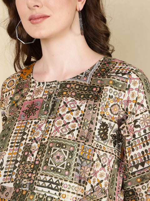 Women Multi Printed Flared Maternity Dress