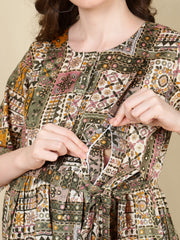 Women Multi Printed Flared Maternity Dress