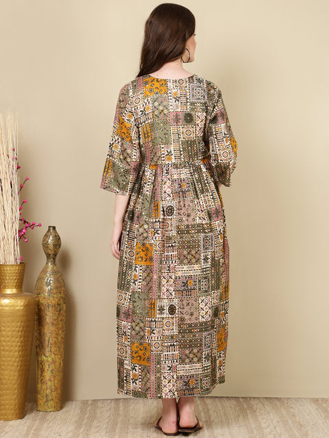 Women Multi Printed Flared Maternity Dress
