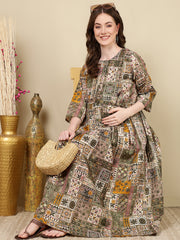 Women Multi Printed Flared Maternity Dress