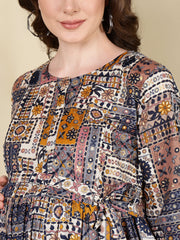Women Multi Printed Flared Maternity Dress