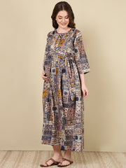 Women Multi Printed Flared Maternity Dress