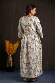 Women Off White Printed Flared Maternity Dress