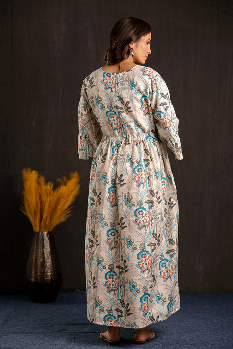 Women Off White Printed Flared Maternity Dress