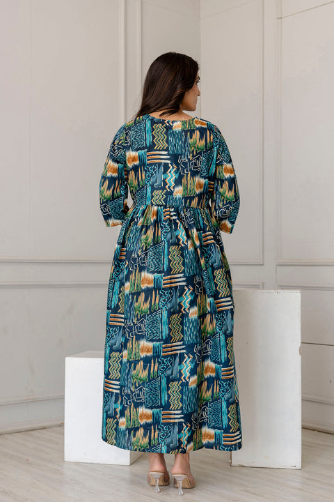 Women Multi Printed Flared Maternity Dress