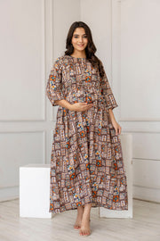 Women Multi Printed Flared Maternity Dress