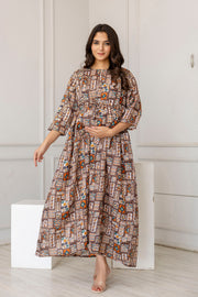 Women Multi Printed Flared Maternity Dress