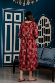 Nayo Fab Maroon Printed Maternity Dress For Women