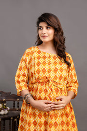 Nayo Fab Yellow Printed Maternity Dress For Women