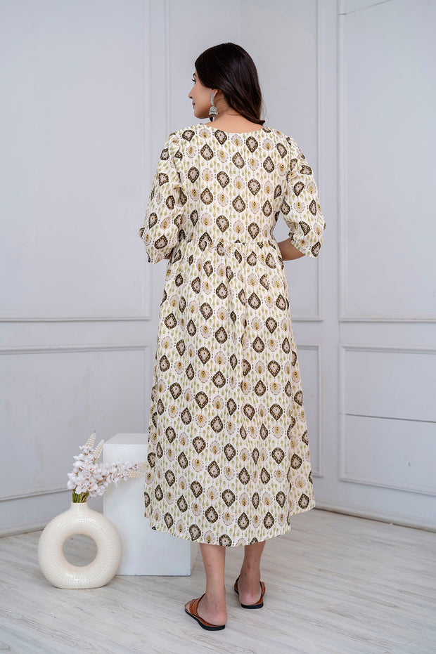 Nayo Fab Off White Printed Maternity Dress For Women