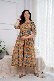 Multicolor Printed Maternity Dress For Women
