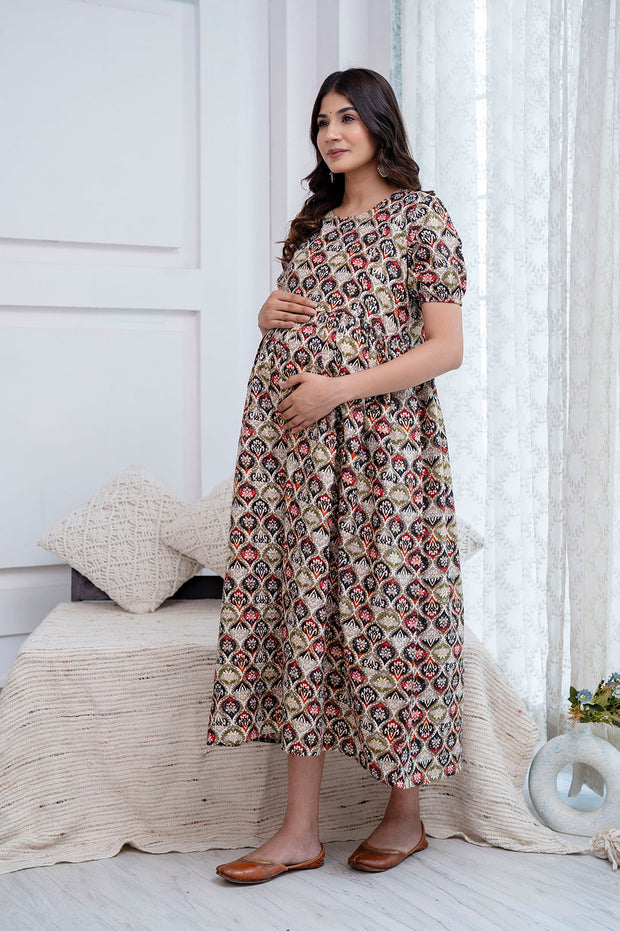 Nayo Fab Multi Printed Maternity Dress For Women