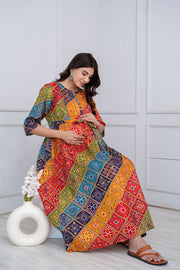 Nayo Fab Multi Printed Maternity Dress For Women