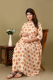 Nayo Fab Off White Printed Maternity Dress For Women