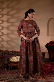 Women  Maroon Abstract Printed Flared Dress