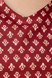 Women Maroon Printed V-Neck Peplum Top