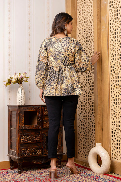 Women Black Printed Peplum Top