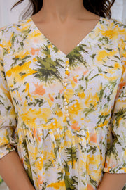 Women Yellow Printed Flared Dress