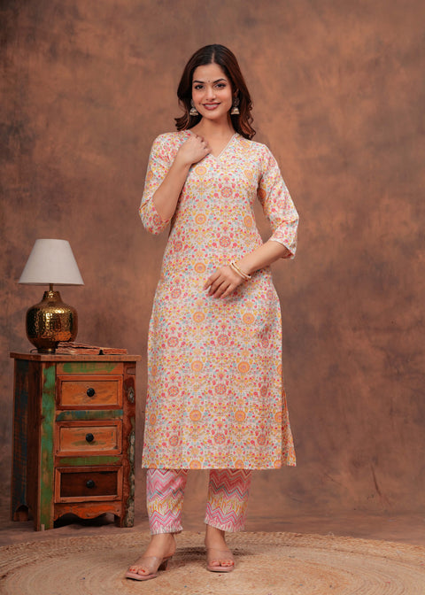 Women Multicolor Printed Straight Kurta And Trouser