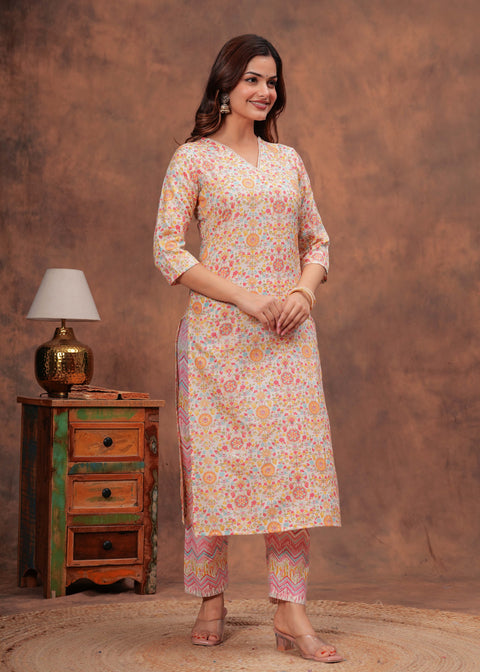 Women Multicolor Printed Straight Kurta And Trouser