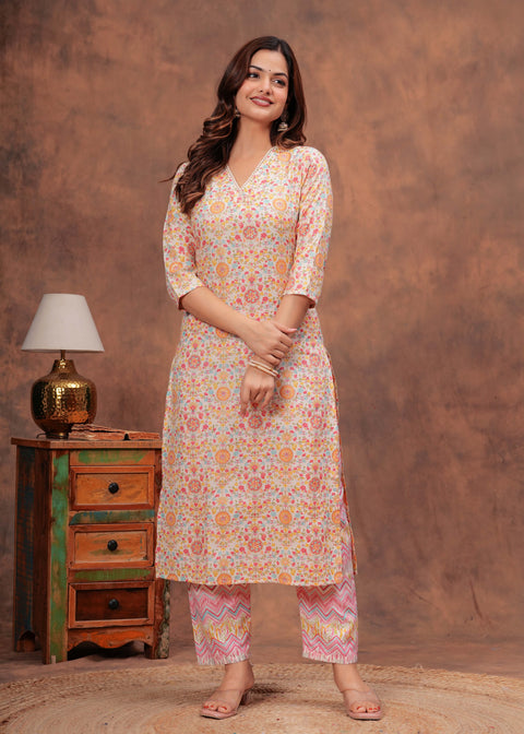 Women Multicolor Printed Straight Kurta And Trouser