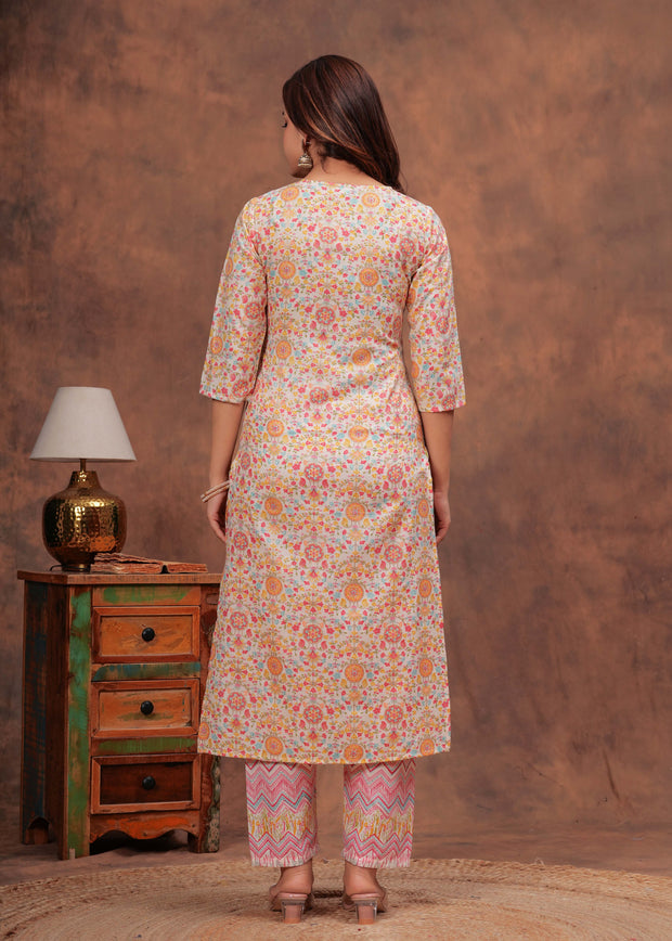 Women Multicolor Printed Straight Kurta And Trouser
